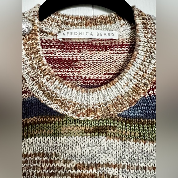 Veronica Beard Sohani Metallic Space-Dyed Cotton Sweater Size XS Shoulder Button - Picture 12 of 12